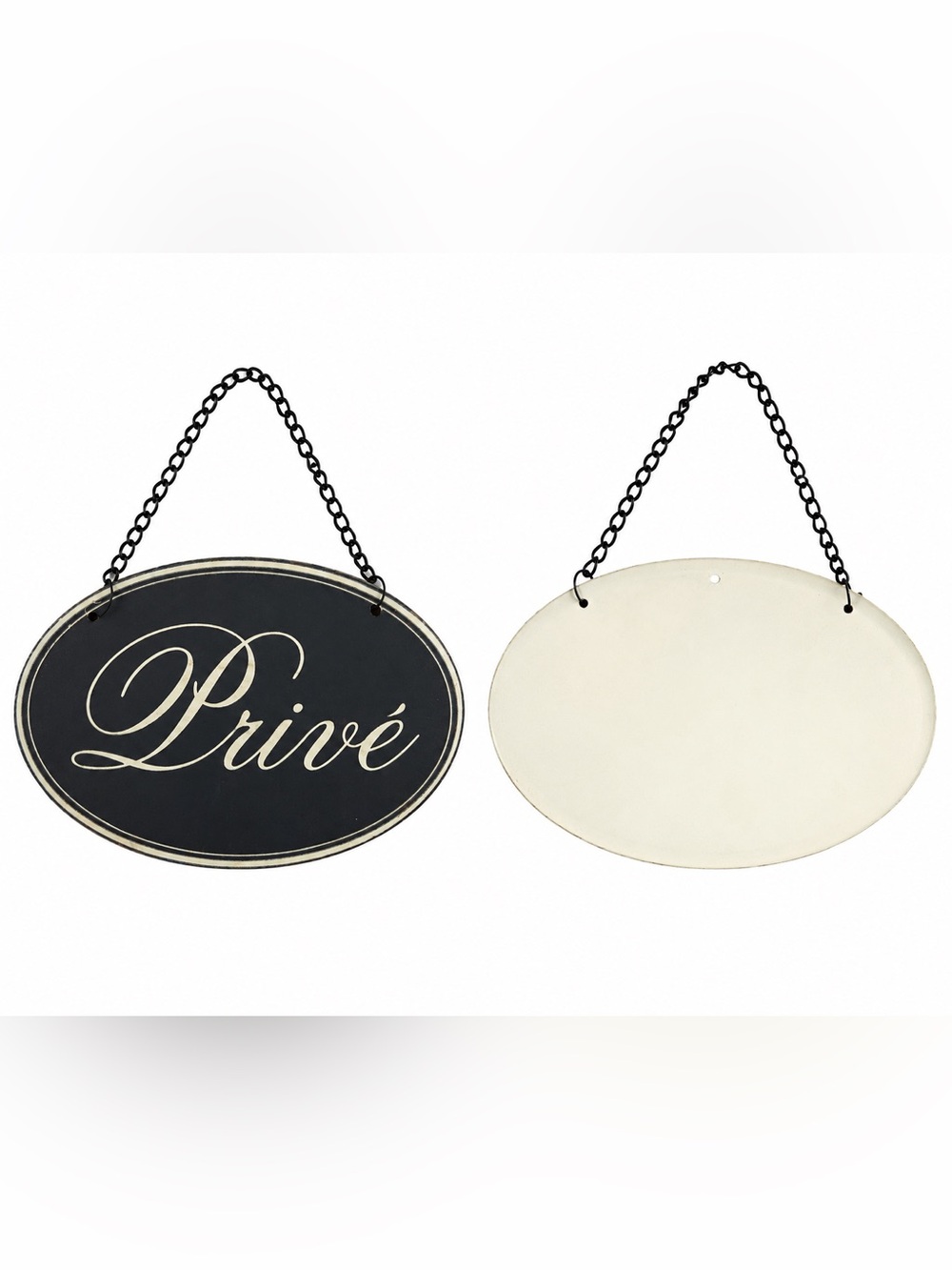 Privé Black and Cream Oval Hanging Wall Signs - Set of 2